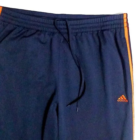 Adidas Navy Blue Pulse Orange 3-Stripe Track Pants Size Large Athletic Joggers - Picture 6 of 6